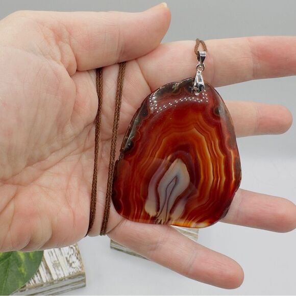 Large Agate Slice Statement Necklace Boho - Picture 5 of 5